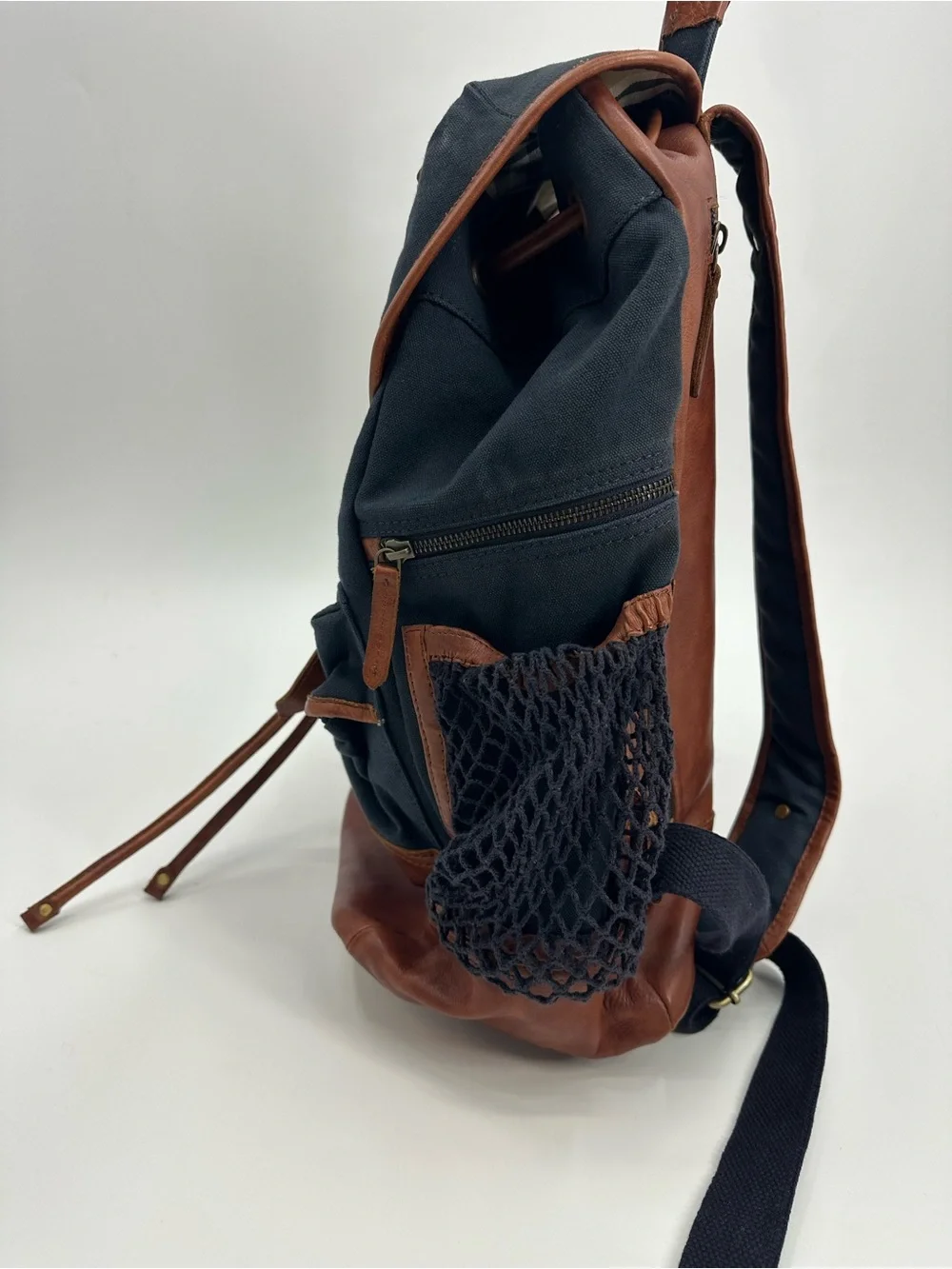 Gilded Age Globetrotter Black Canvas Backpack with Brown Leather Trim